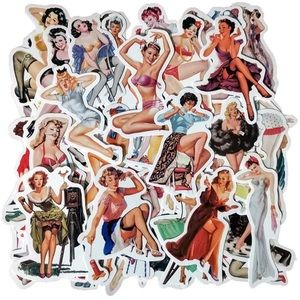 Vintage Sexy Pin Up Girl 12 Vinyl Stickers - Mystery Bundle